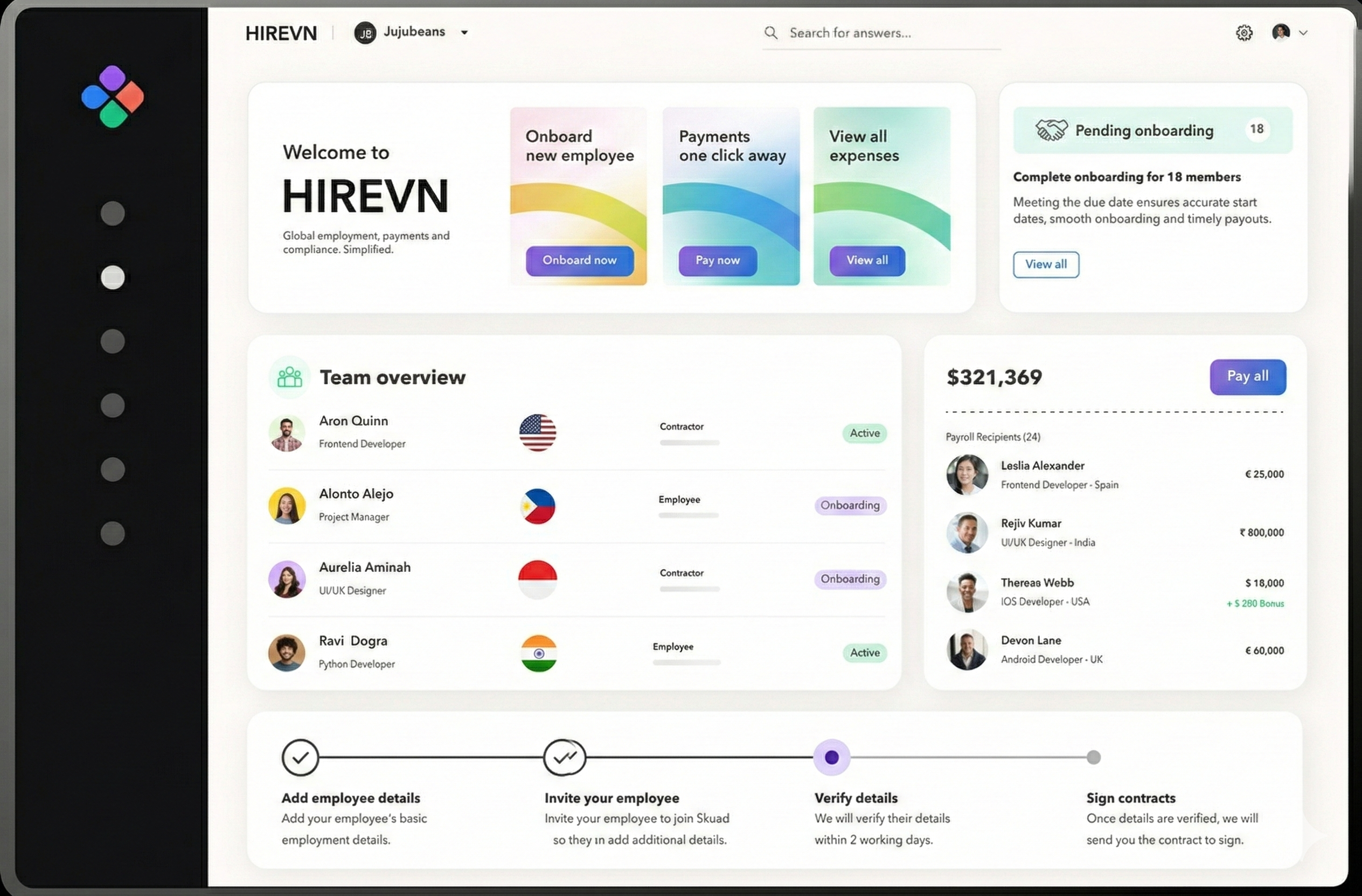 HIREVN user-friendly dashboard